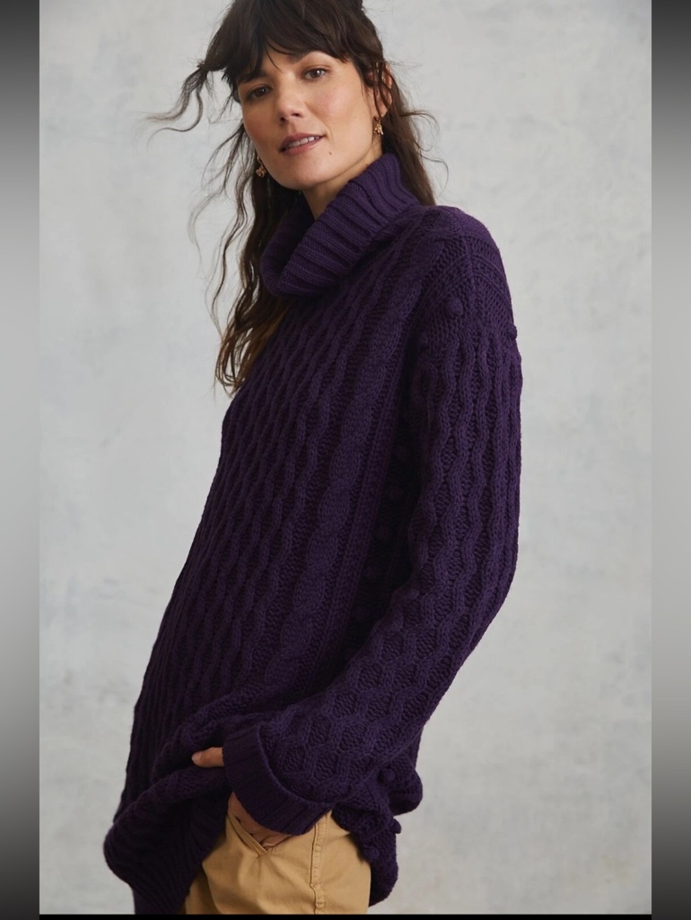 NWT 525 America x Anthropologie Purple Cable Knit Turtleneck Sweater Dress Small